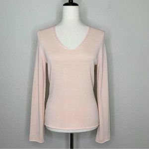 Ann Taylor 100% Silk Light Pink V-neck Long Sleeves Pullover Sweater